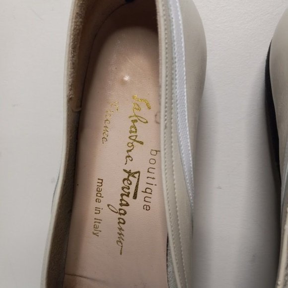 Salvatore Ferragamo Leather Slip On Almond Toe Shoes Cream Women's Size 8.5 4A - Picture 2 of 16